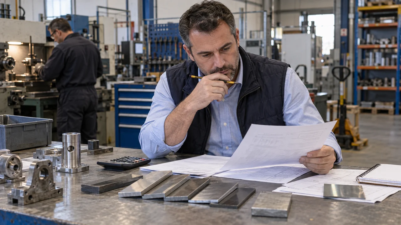 Responsable achats comparant devis et pièces industrielles avant une modification de prix