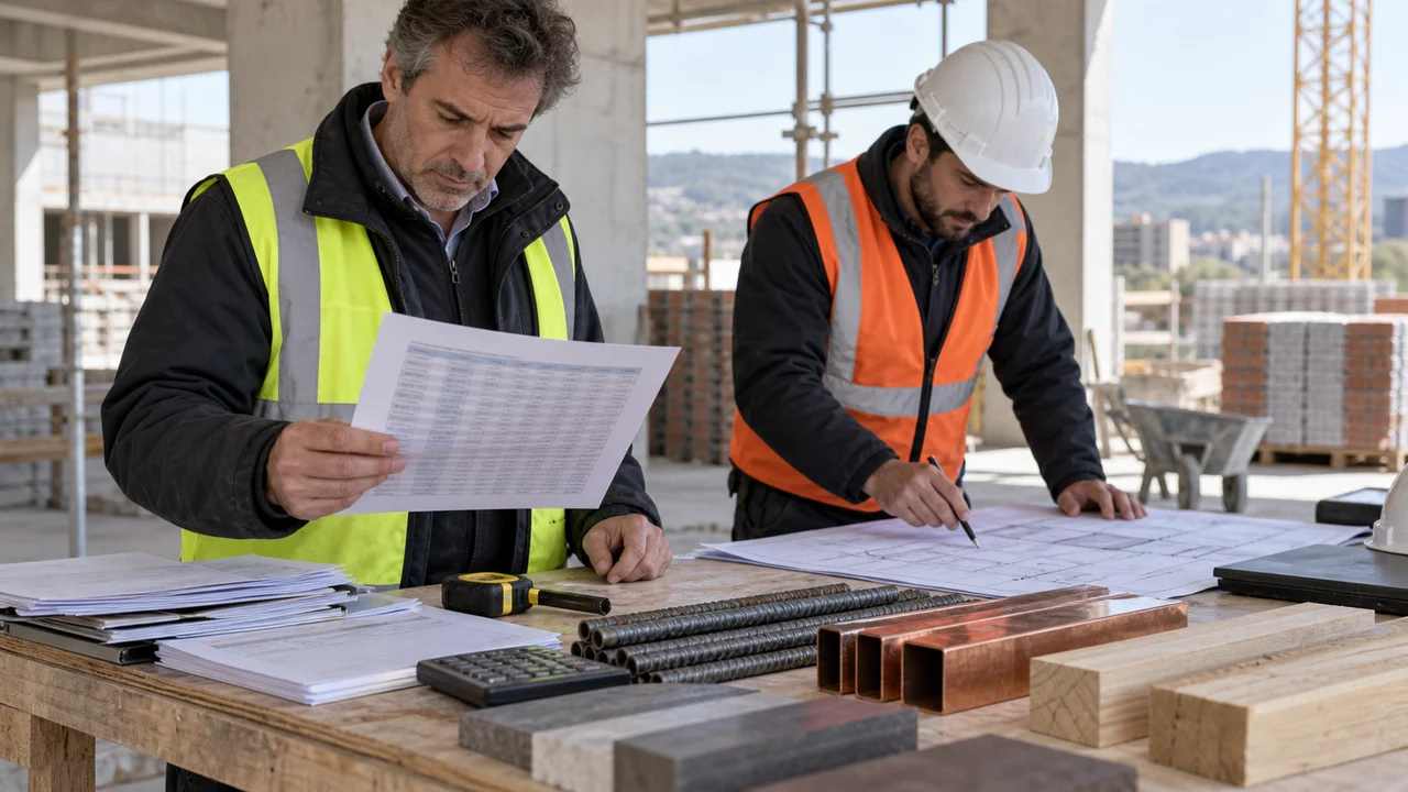 Économiste de la construction vérifiant un indice avec les coûts des matériaux
