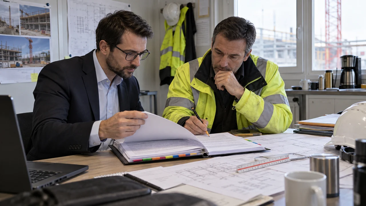Juriste et directeur de chantier sécurisant la rédaction d’un avenant