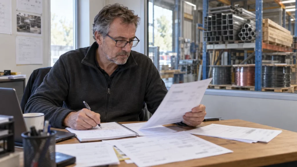 Dirigeant de PME comparant ses coûts réels pour réviser les prix d’un marché