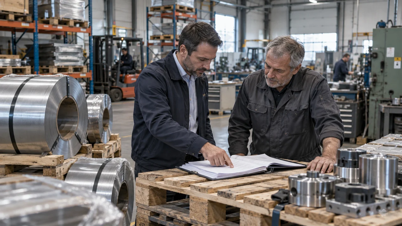 Responsable achats et chef d’atelier vérifiant les prix de matières premières