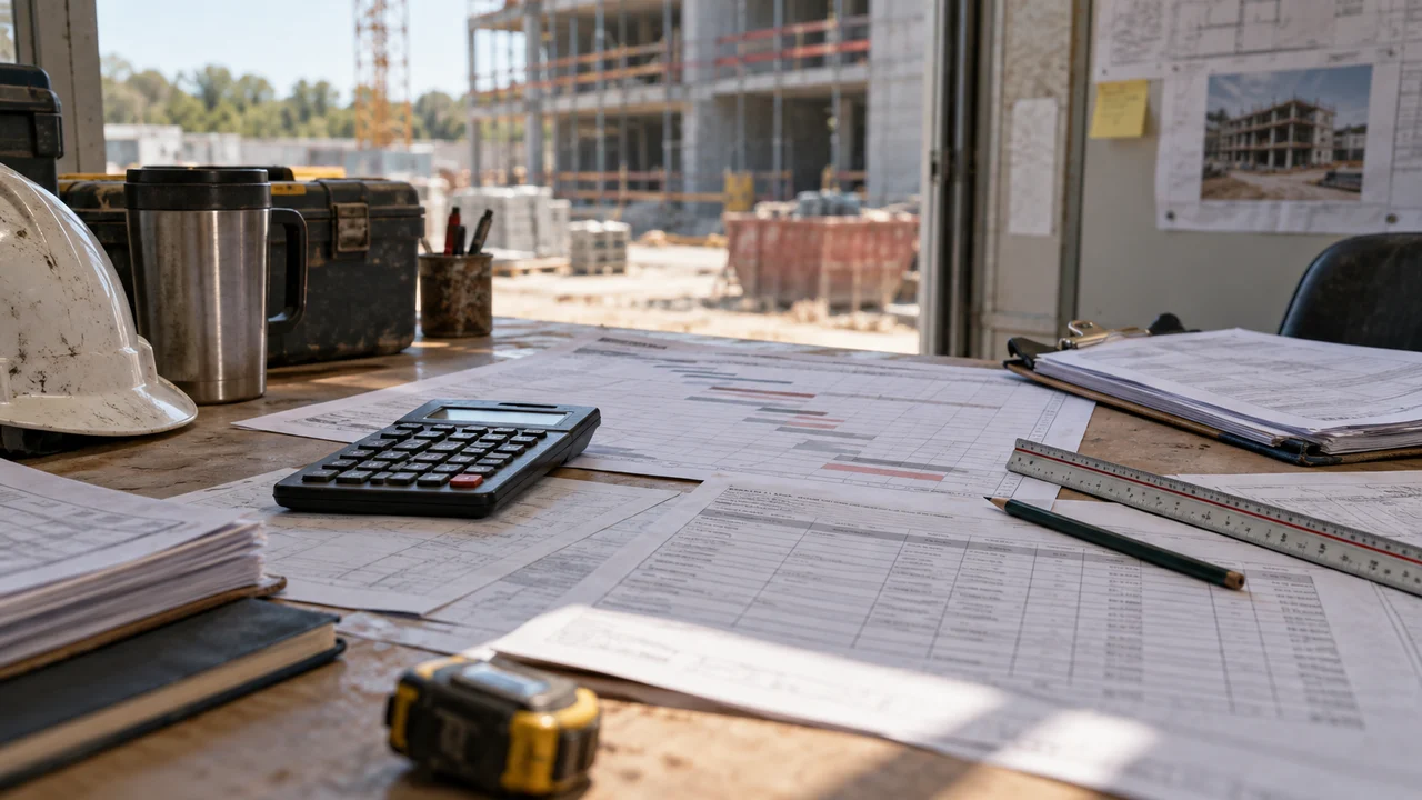Planning et calculatrice utilisés pour calculer les pénalités de retard