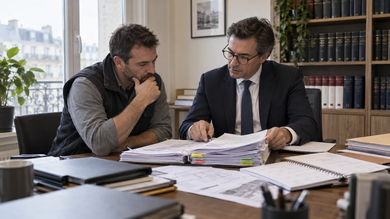 Entrepreneur préparant un recours sur des pénalités avec son avocat