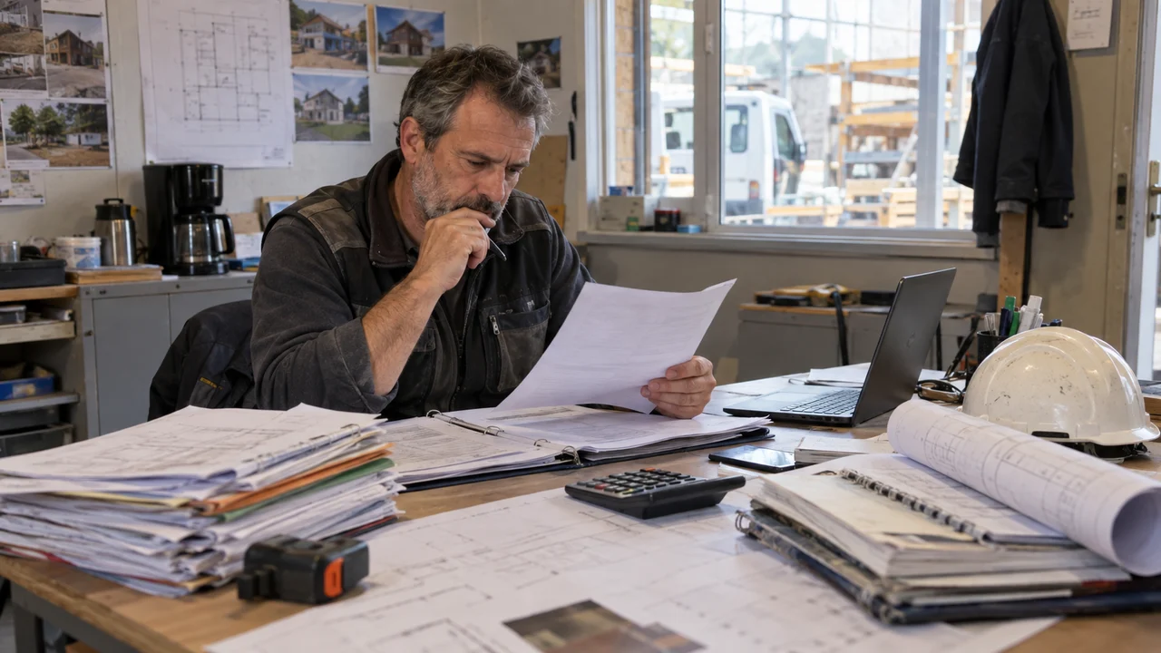 Artisan du bâtiment contrôlant les fonds retenus sur ses situations de travaux