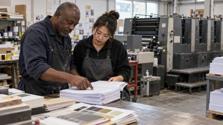 Dirigeant et salariée d’une PME préparant un marché public