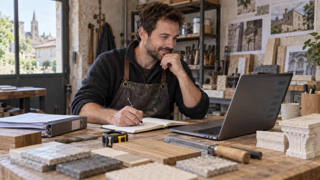 Artisan préparant son premier dossier d'appel d'offres